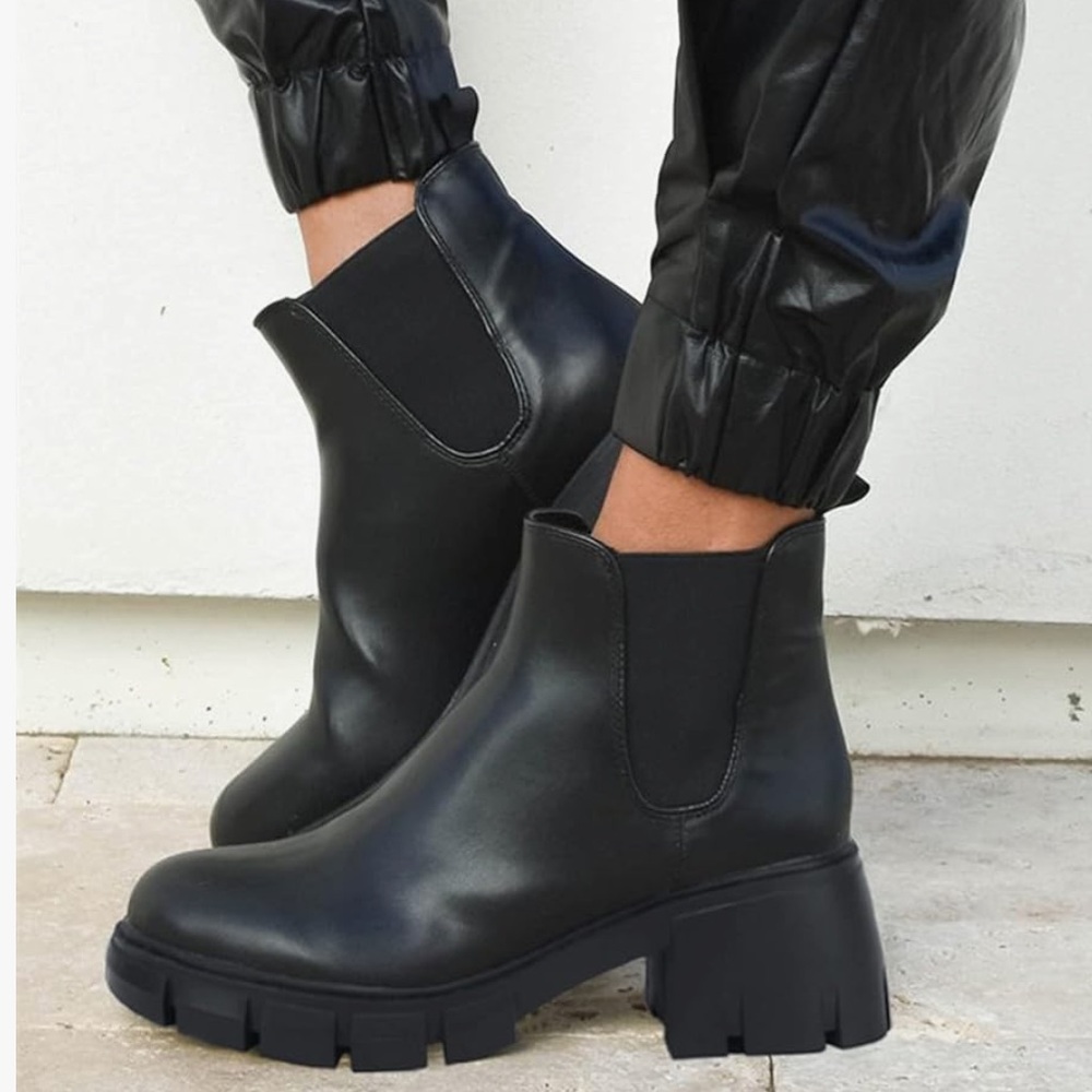Juliet Holy Lug Sole Platform Ankle Booties Chelsea Slip On Chunky Combat Boots